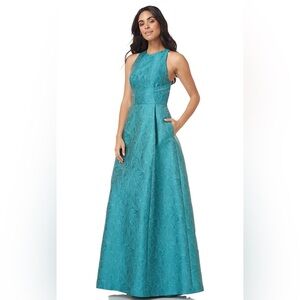 Kay Unger EMILIA HALTER GOWN Size 10 In Aqua Marine Full Length Gown
